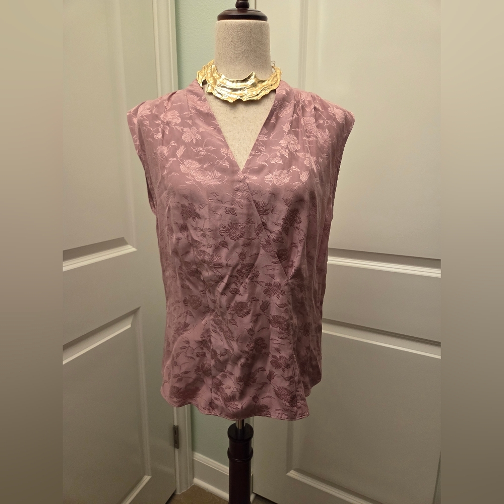 Rebecca Taylor Silk Blend Elegant Brocade Mulberry Sleeveless Top Size 8 Medium